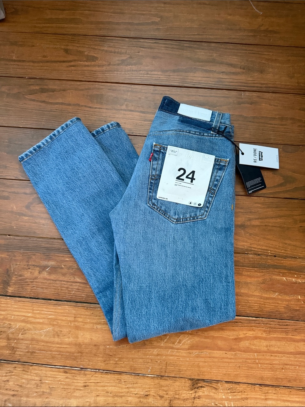 Re/Done Women’s Straight Leg Jeans in Medium Blue Denim